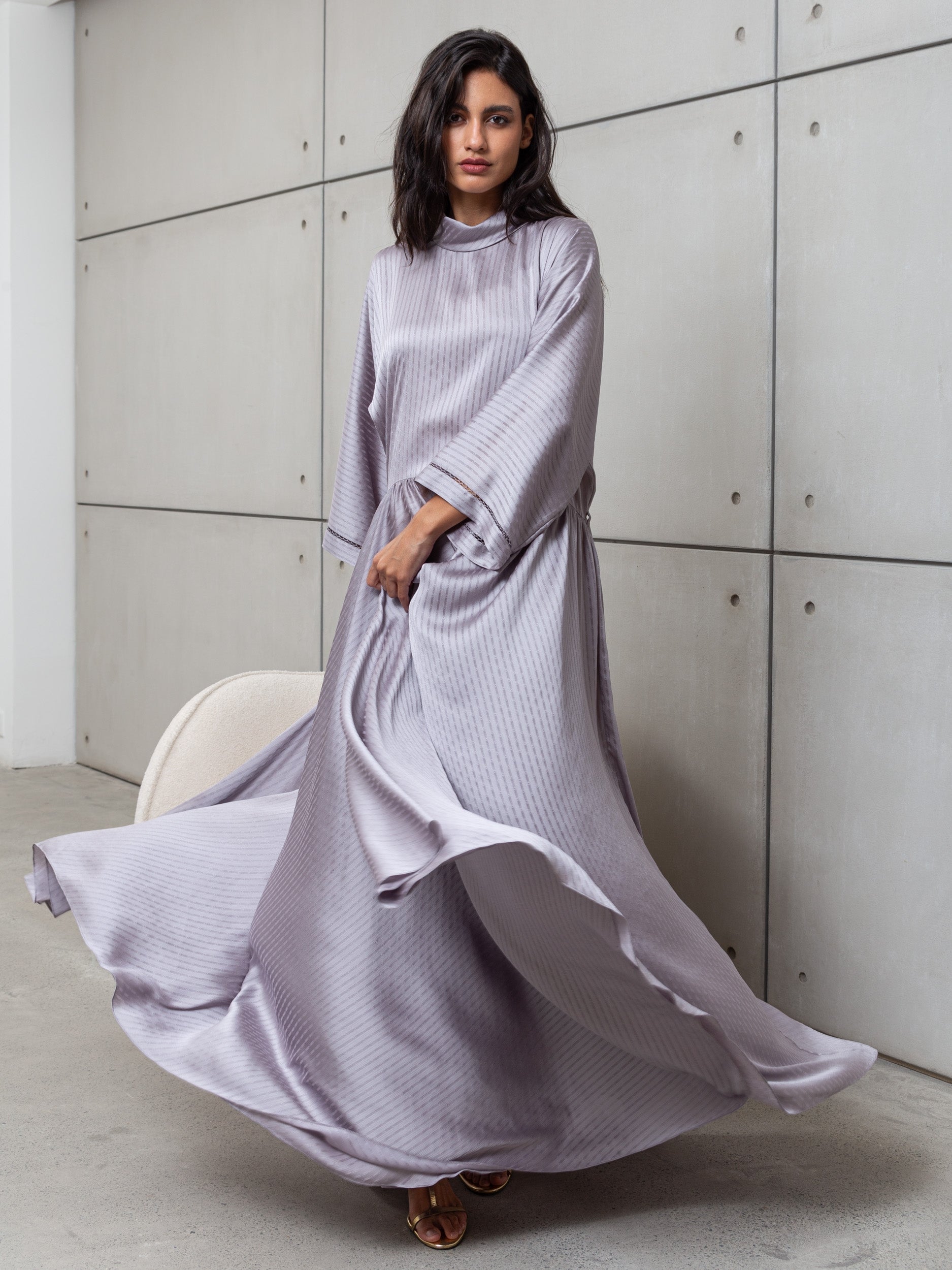 Loose Stripe Kaftan in Light Grey