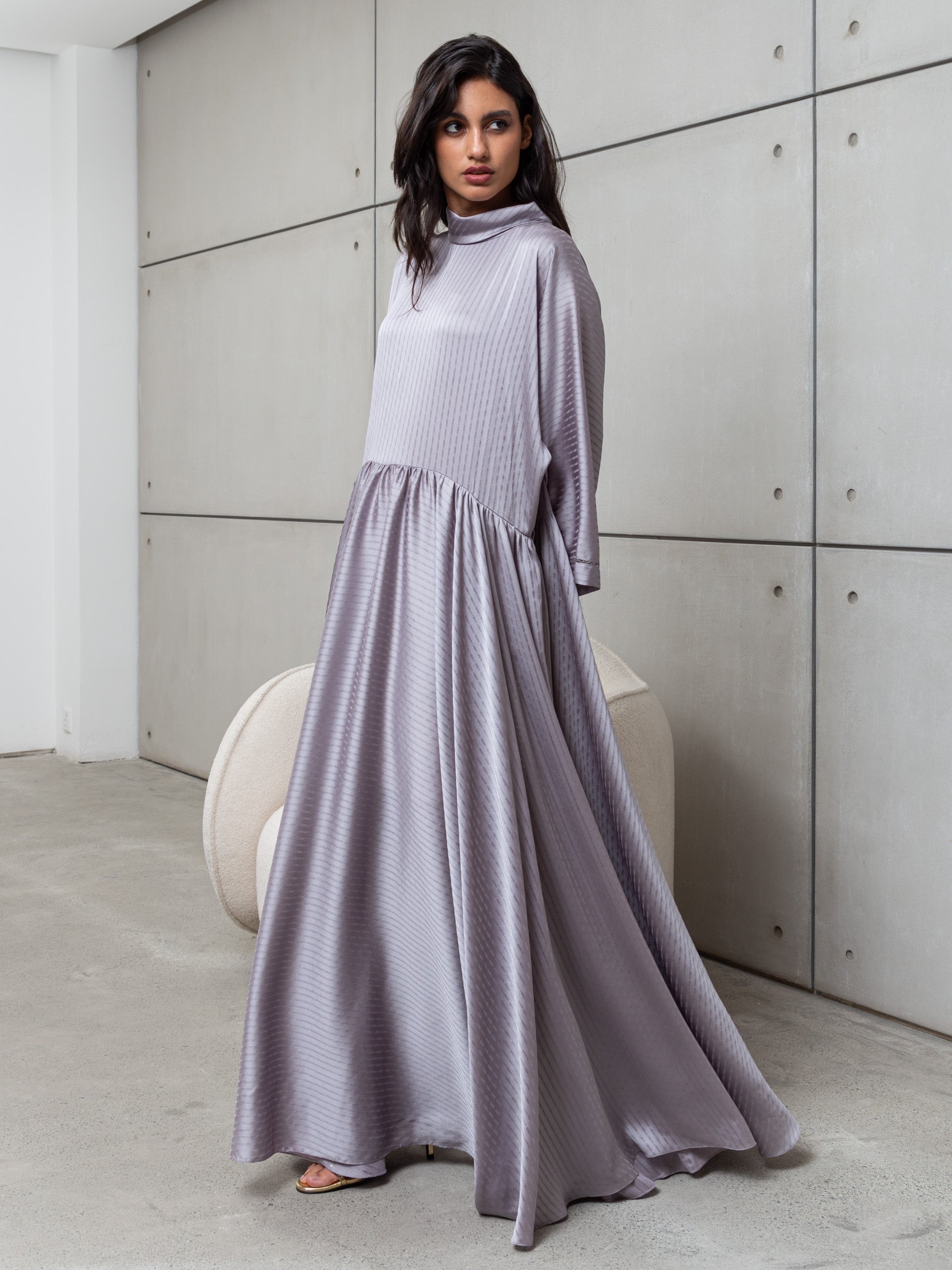 Loose Stripe Kaftan in Light Grey