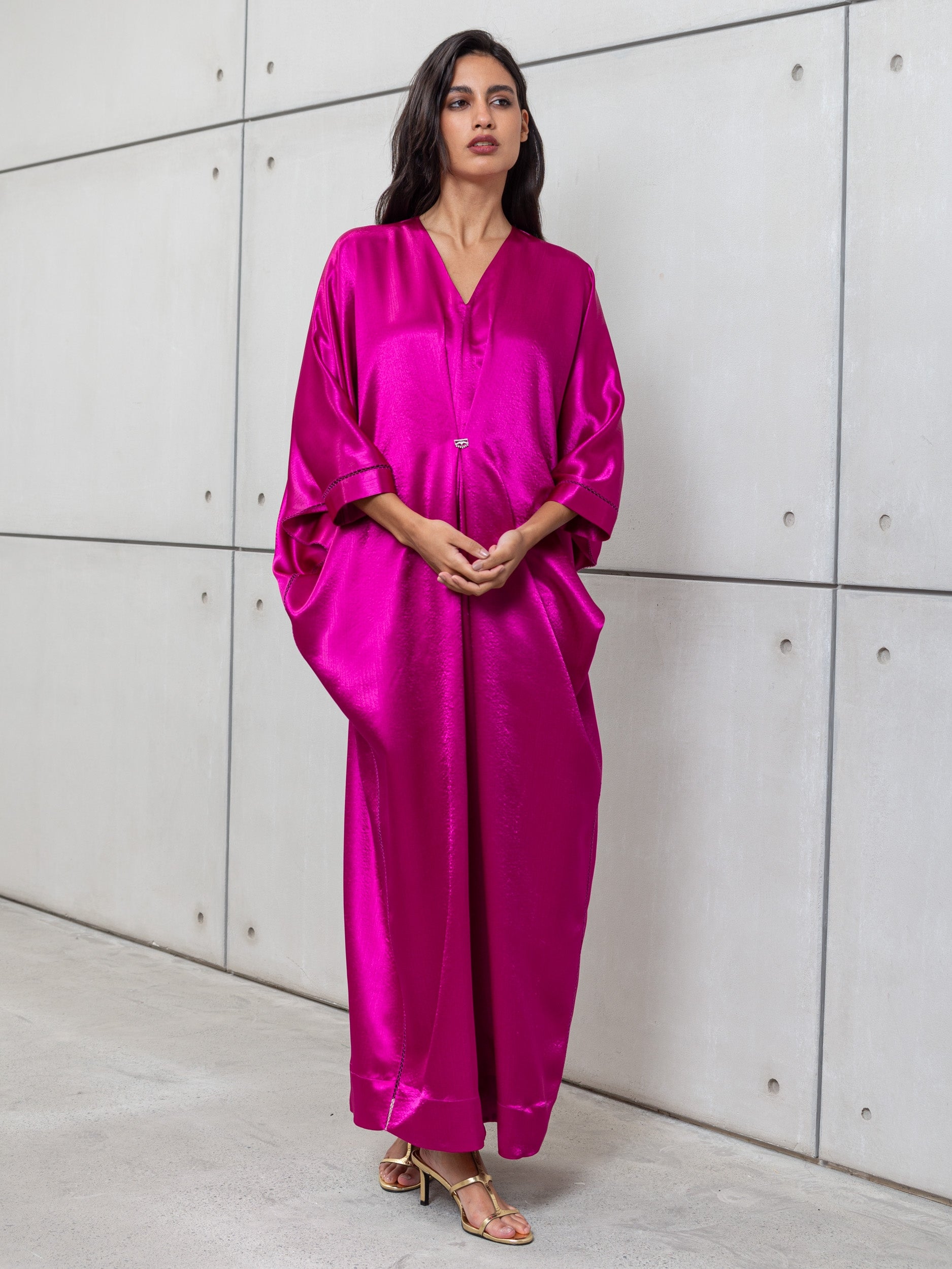 strapless open back dress Butterfly Kaftan in Hot Pink