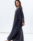 Butterfly Abaya in Navy Blue with Geometric Print