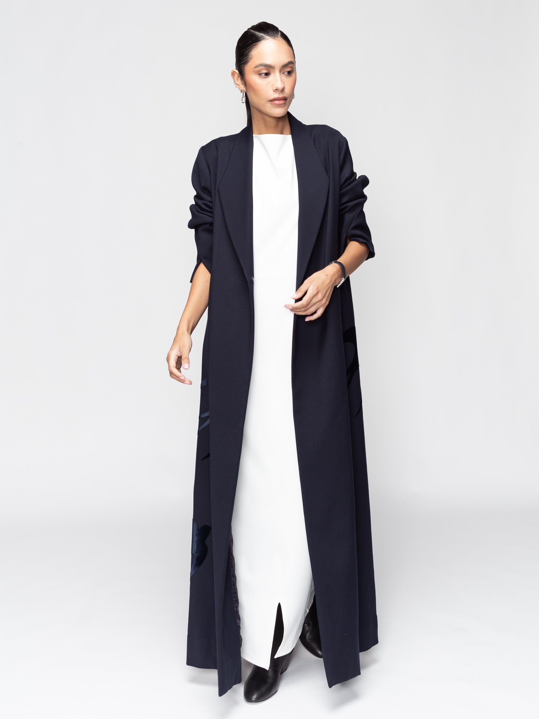 Winter Abaya in Navy with Velvet Birds in Flight RTW