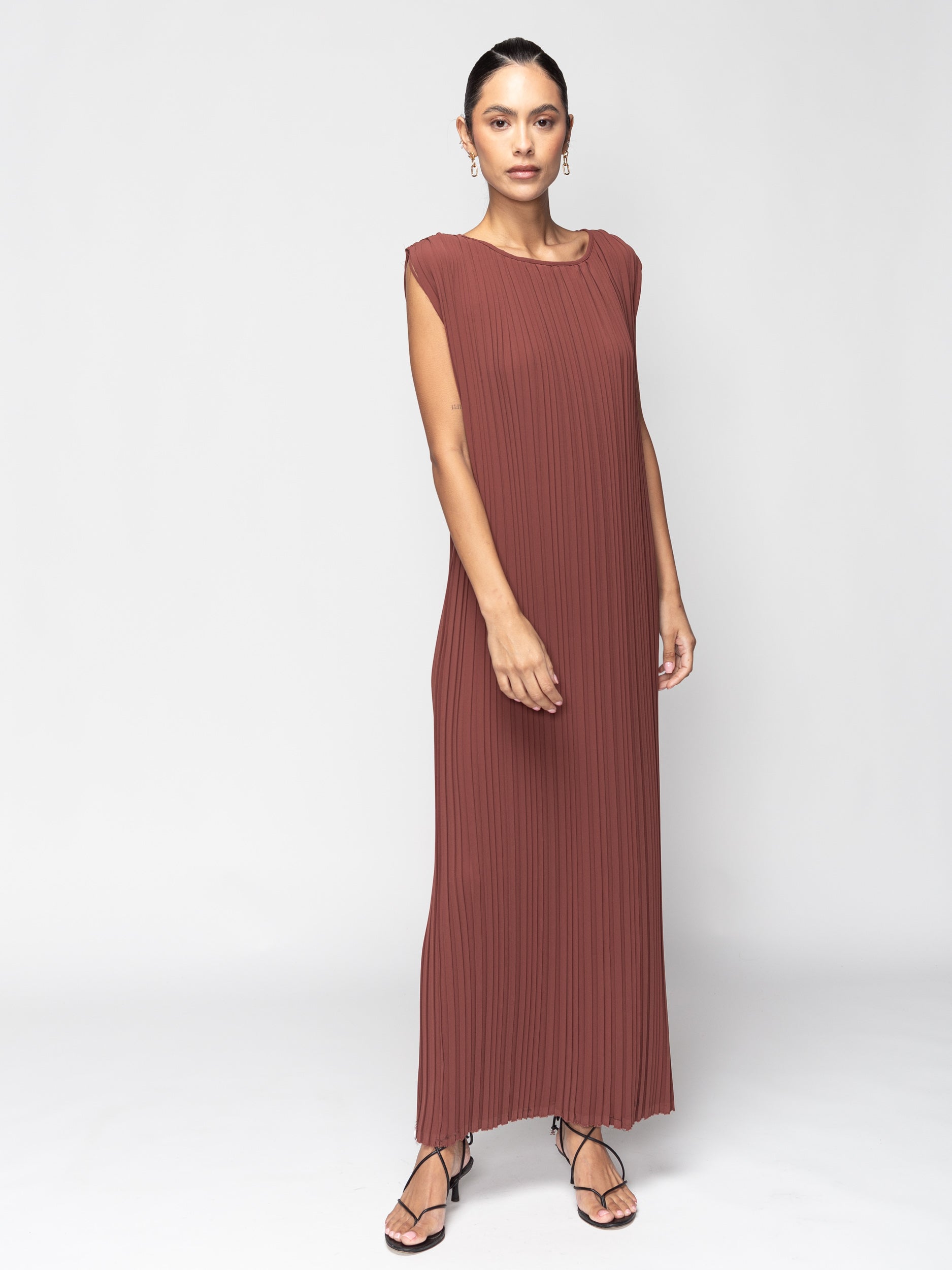 Pleated Dress in Sienna