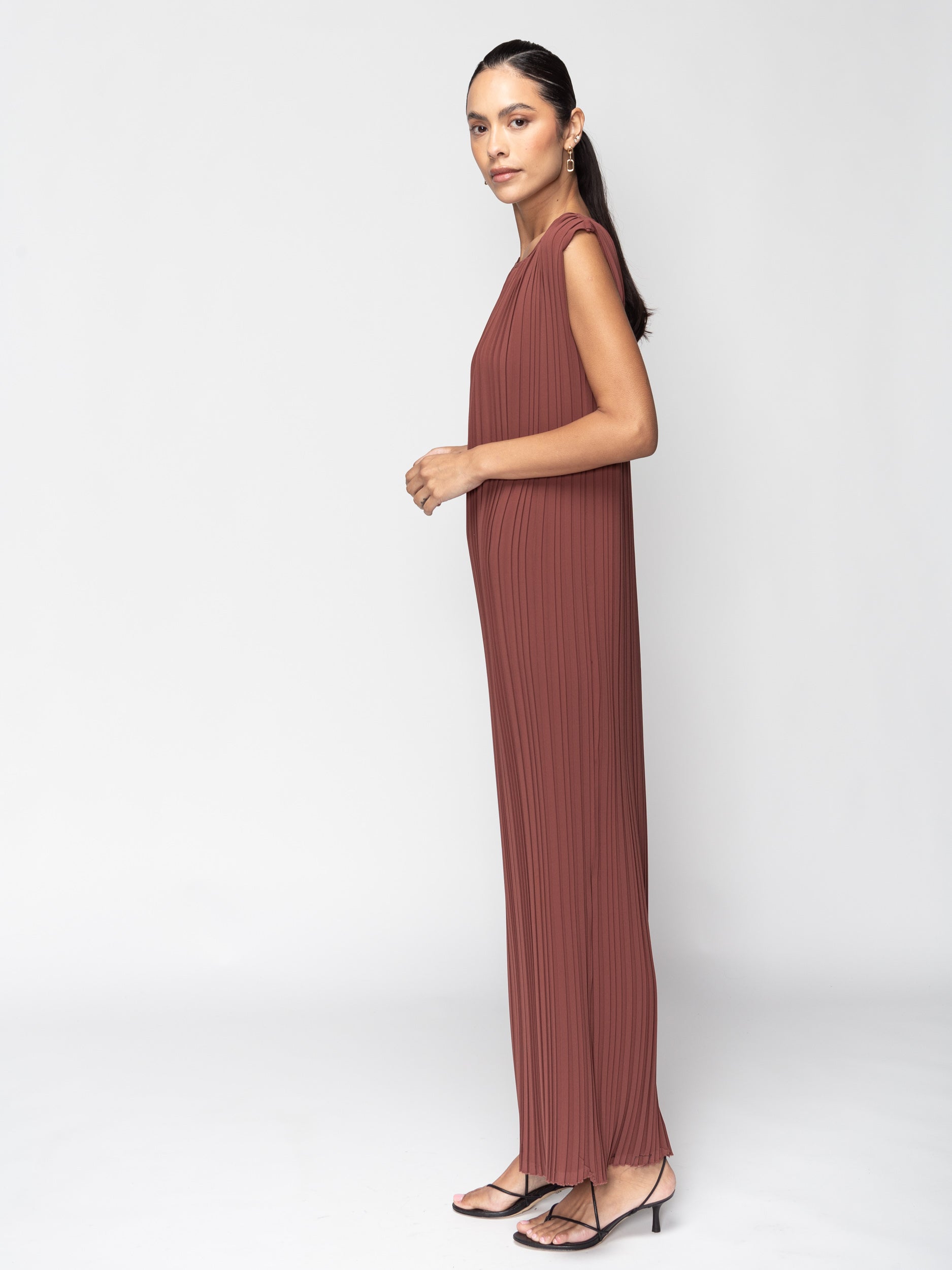 Pleated Dress in Sienna