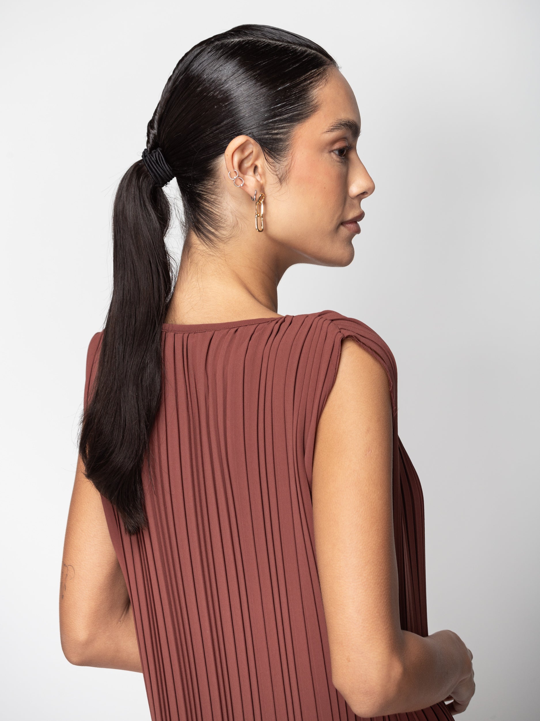 Pleated Dress in Sienna