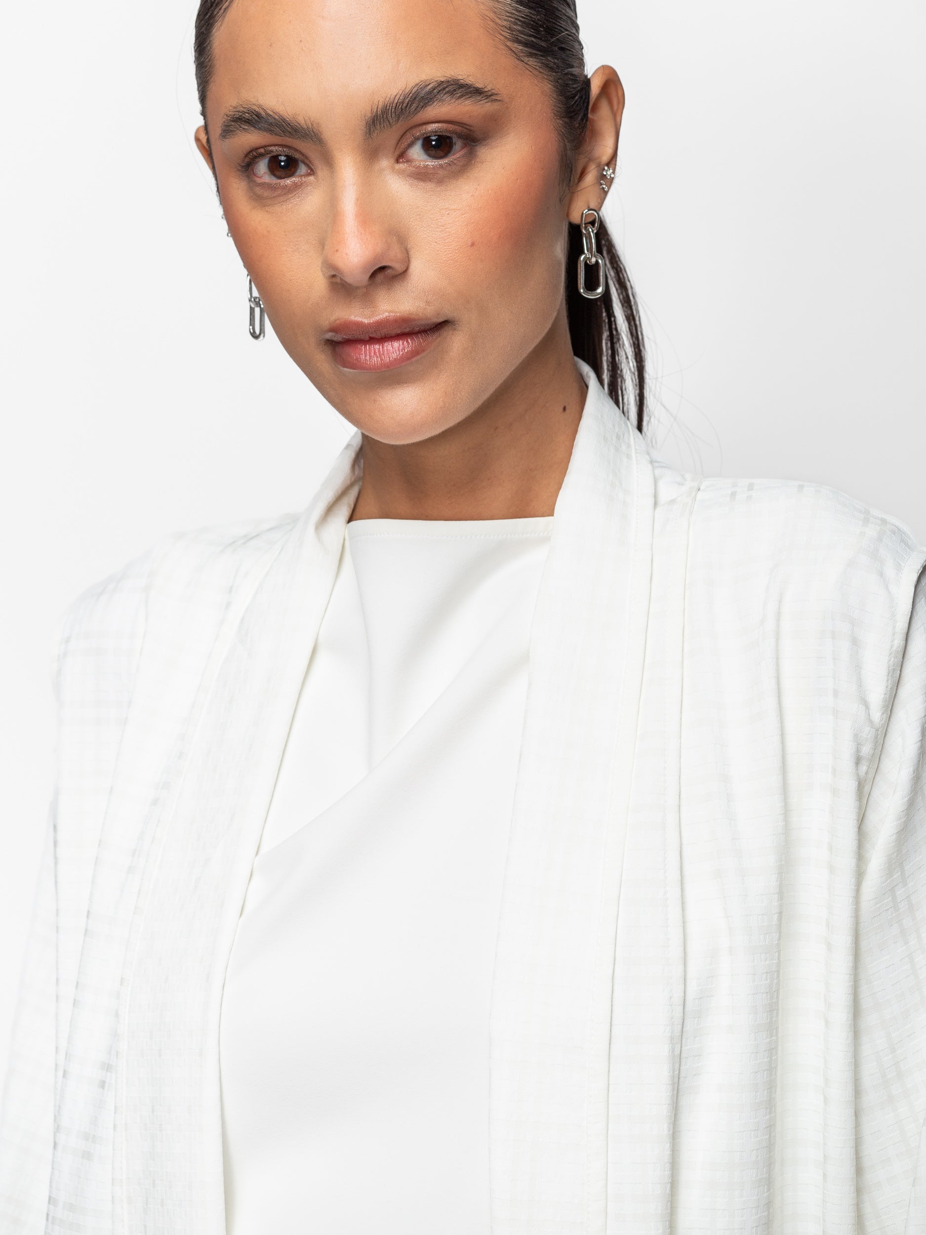 Loose Abaya in Textured White Crepe RTW
