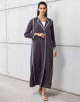 Structured Abaya in Gray with White Detailing