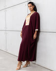Luxury Silk Kaftan in Plum with Gold Embroidery