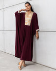 Luxury Silk Kaftan in Plum with Gold Embroidery