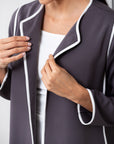 Structured Abaya in Gray with White Detailing