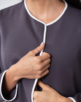 Structured Abaya in Gray with White Detailing