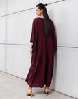 Luxury Silk Kaftan in Plum with Gold Embroidery