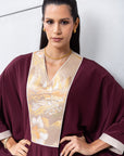 Luxury Silk Kaftan in Plum with Gold Embroidery