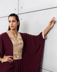 Luxury Silk Kaftan in Plum with Gold Embroidery