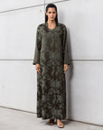 Straight Jacquard Floral Abaya in Green