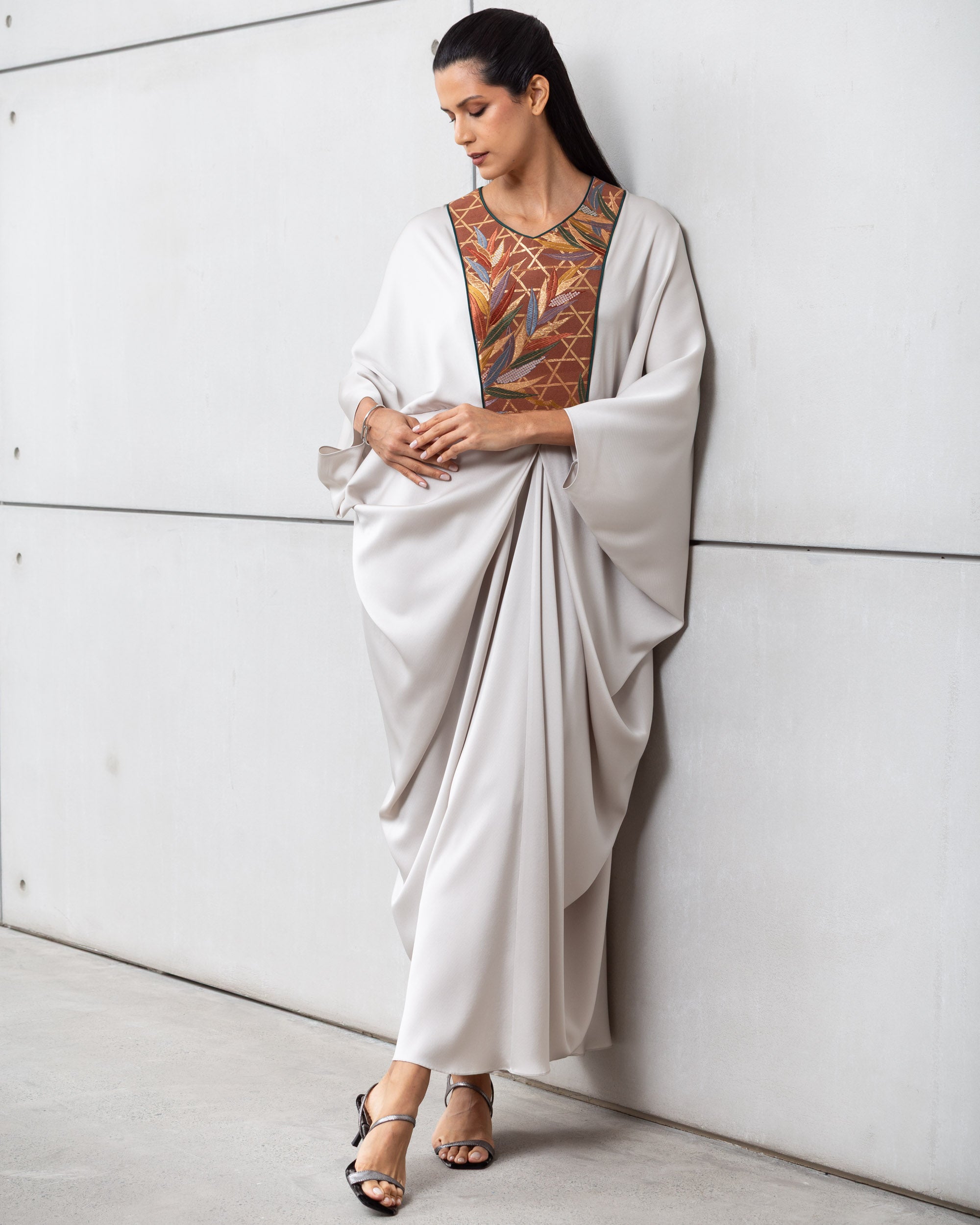 Butterfly Limited Kaftan in Greige with Embroidery RTW