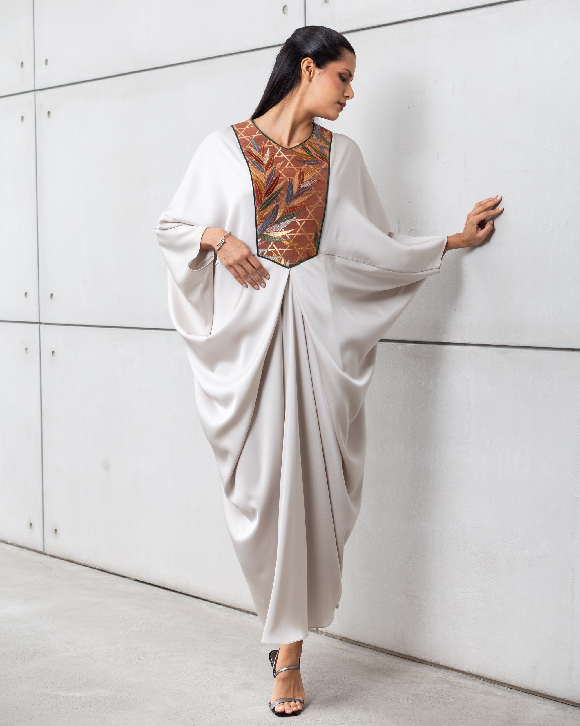 Butterfly Limited Kaftan in Greige with Embroidery RTW