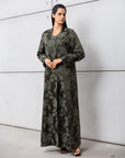 Straight Jacquard Floral Abaya in Green