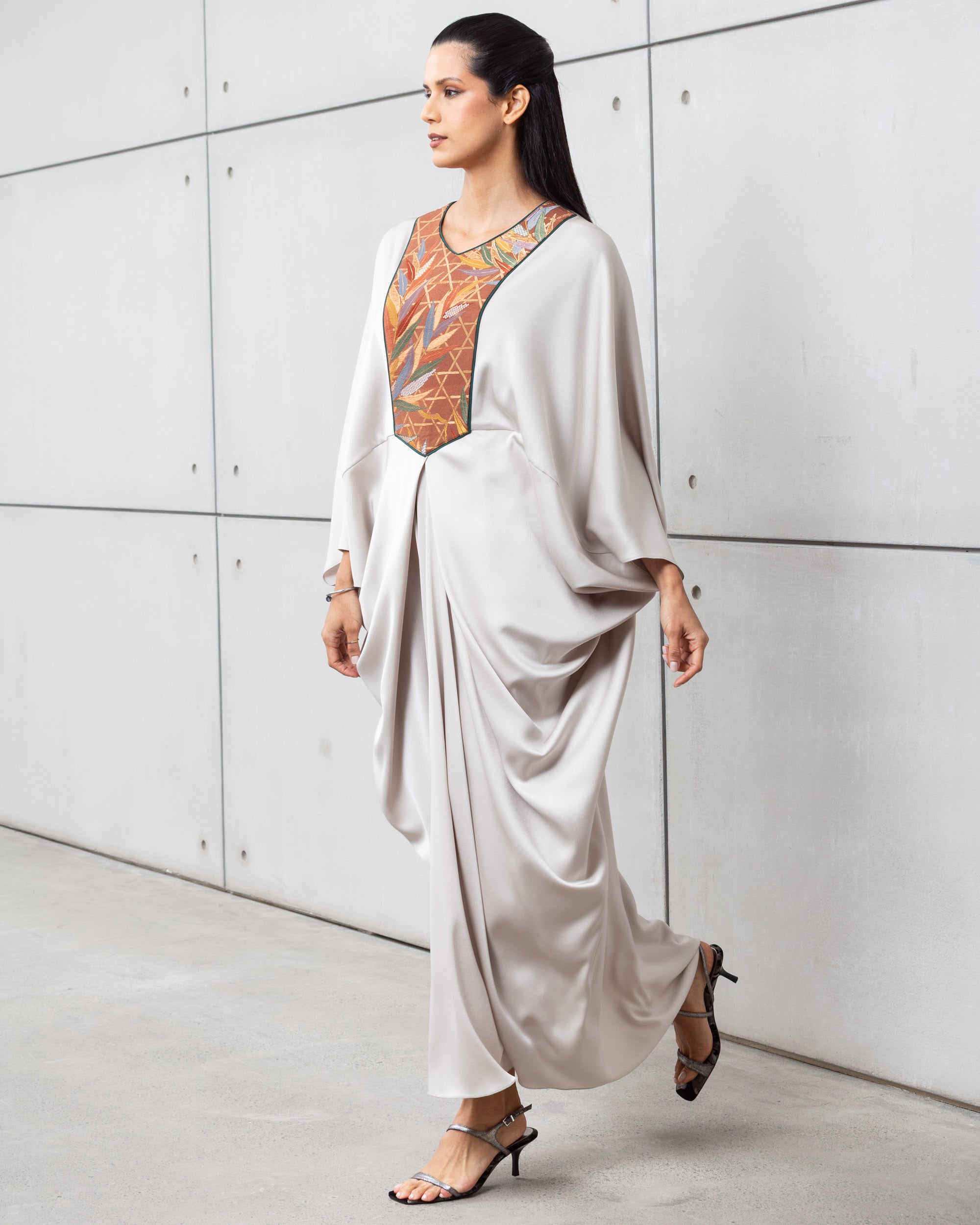 Butterfly Limited Kaftan in Greige with Embroidery RTW
