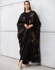 Luxury Abaya in Midnight Noir with Golden Brushstrokes