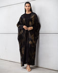 Luxury Abaya in Midnight Noir with Golden Brushstrokes