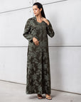 Straight Jacquard Floral Abaya in Green