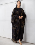 Luxury Abaya in Midnight Noir with Golden Brushstrokes