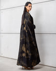 Luxury Abaya in Midnight Noir with Golden Brushstrokes