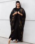 Luxury Abaya in Midnight Noir with Golden Brushstrokes