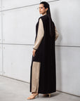 Set: Sand Loose Cut Abaya with Black Cardigan RTW