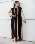 Set: Sand Loose Cut Abaya with Black Cardigan RTW