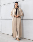 Set: Sand Loose Cut Abaya with Black Cardigan RTW
