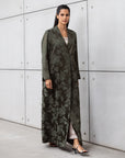 Double Button Jacquard Abaya in Green