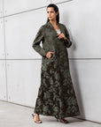 Double Button Jacquard Abaya in Green
