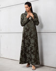 Double Button Jacquard Abaya in Green