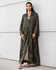 Double Button Jacquard Abaya in Green