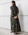 Double Button Jacquard Abaya in Green