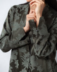 Double Button Jacquard Abaya in Green