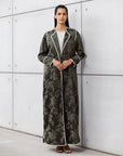 Structured Jacquard Abaya in Green with Detailing