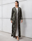 Structured Jacquard Abaya in Green with Detailing