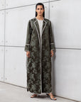 Structured Jacquard Abaya in Green with Detailing