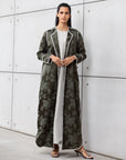 Structured Jacquard Abaya in Green with Detailing