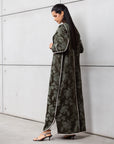 Structured Jacquard Abaya in Green with Detailing