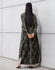 Structured Jacquard Abaya in Green with Detailing