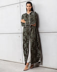 Structured Jacquard Abaya in Green with Detailing