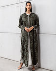 Structured Jacquard Abaya in Green with Detailing