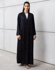 Double Button Palm Pattern Jacquard Abaya in Black RTW