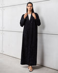 Double Button Palm Pattern Jacquard Abaya in Black RTW
