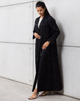 Double Button Palm Pattern Jacquard Abaya in Black RTW
