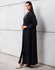 Double Button Palm Pattern Jacquard Abaya in Black RTW