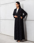 Double Button Palm Pattern Jacquard Abaya in Black RTW